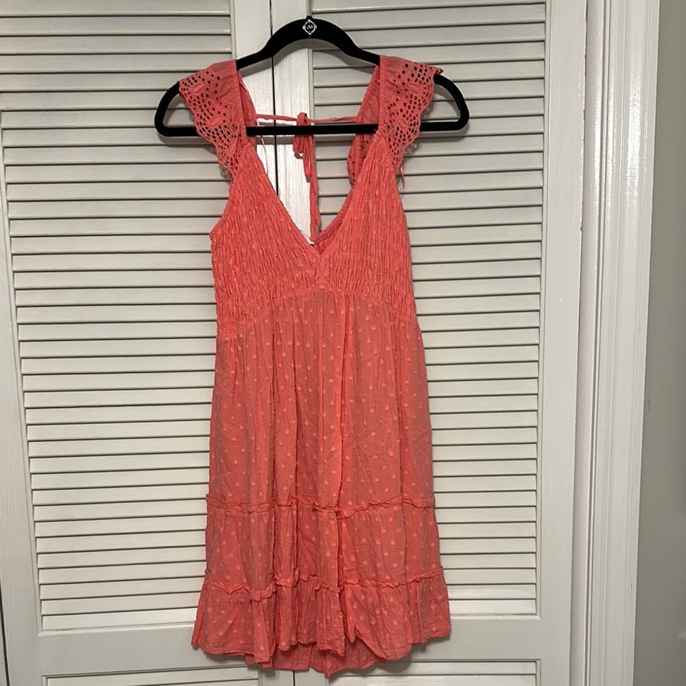 Coral Mini Dress with Lace Details